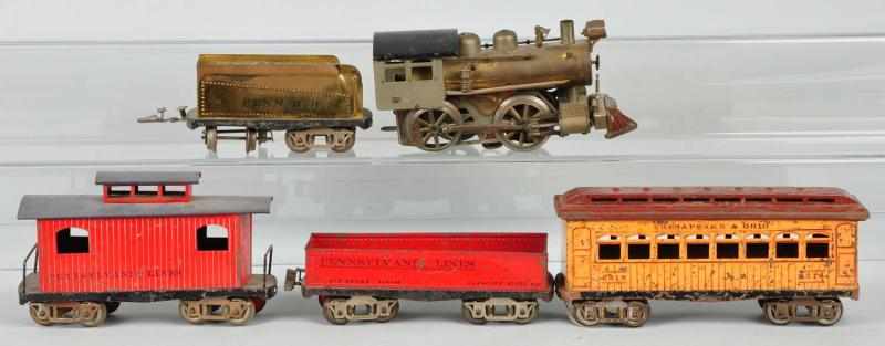 Appraisal: Brass Elektoy Steam Engine Freight Train Set Description Includes steam