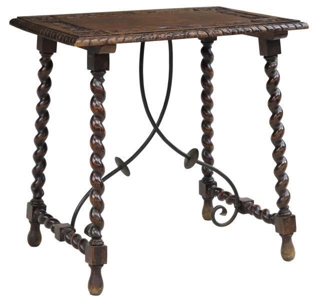 Appraisal: Spanish Baroque style oak side table early th c the