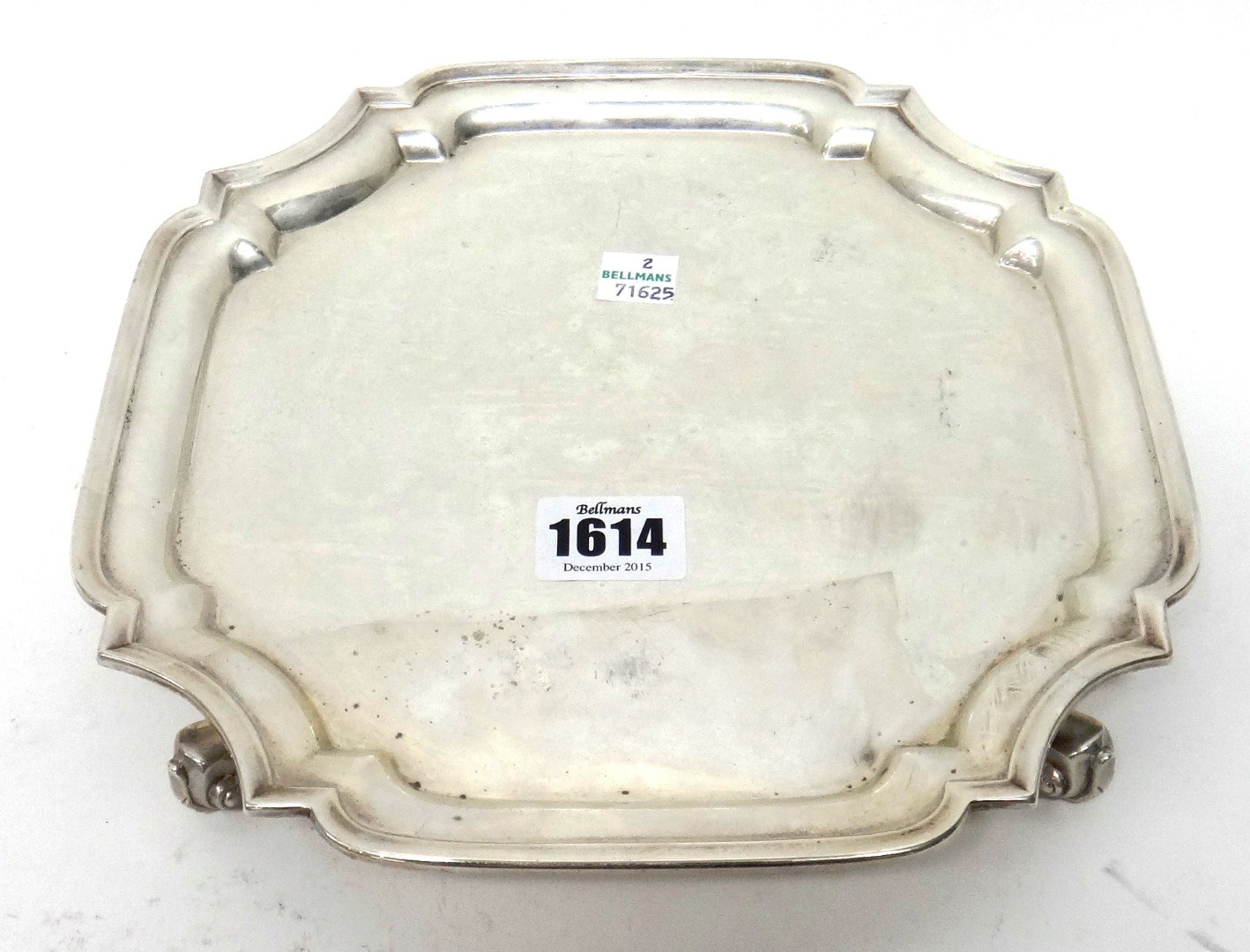 Appraisal: A silver salver of swept square form London plain main