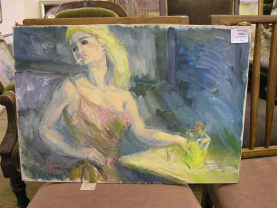 Appraisal: G Delveany oil on canvas Woman drinking absinthe signed and