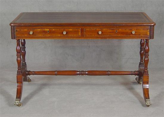 Appraisal: English Inlaid Regency Library Table Mid th Century Mahogany and