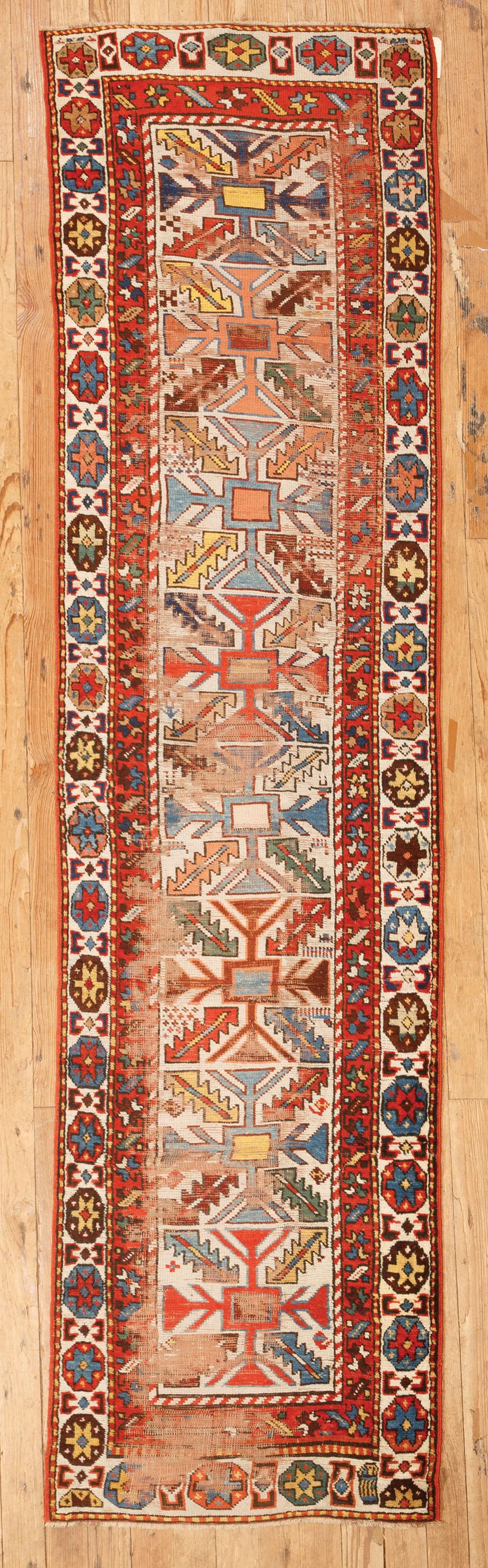 Appraisal: Antique Caucasian Runner stylized designs ft in x ft in