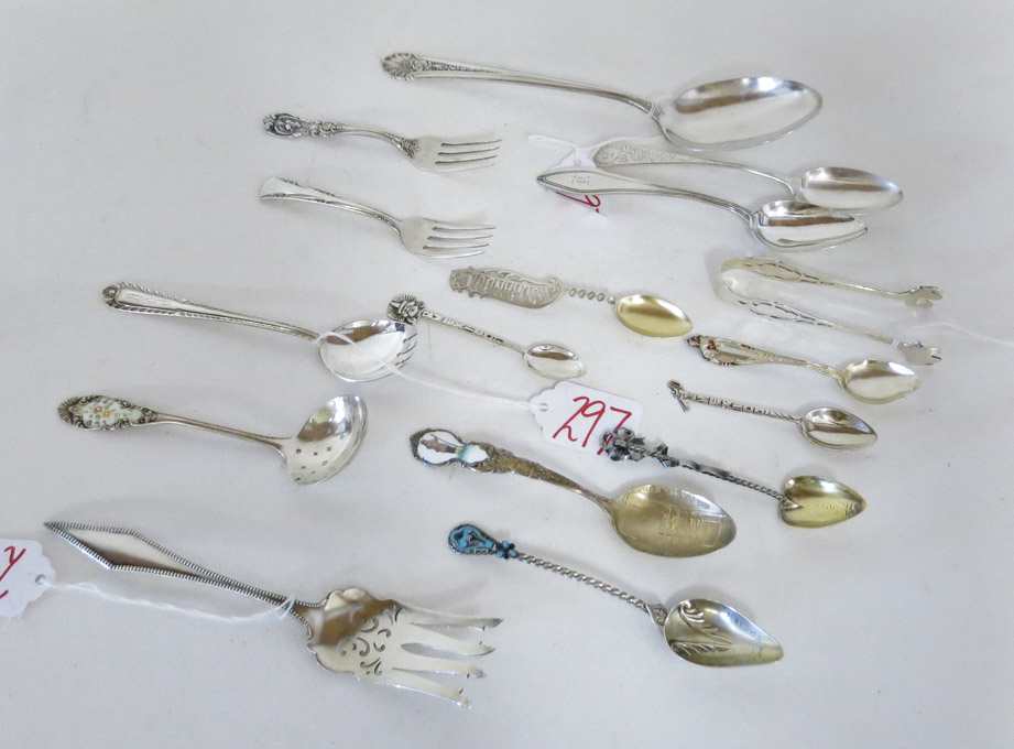 Appraisal: SIXTEEN PIECES ASSORTED STERLING SILVER FLATWARE including souvenir spoons child's