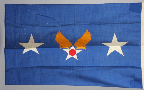 Appraisal: Large linsey-woolsey flag exhibiting blue field with Army Air Corps