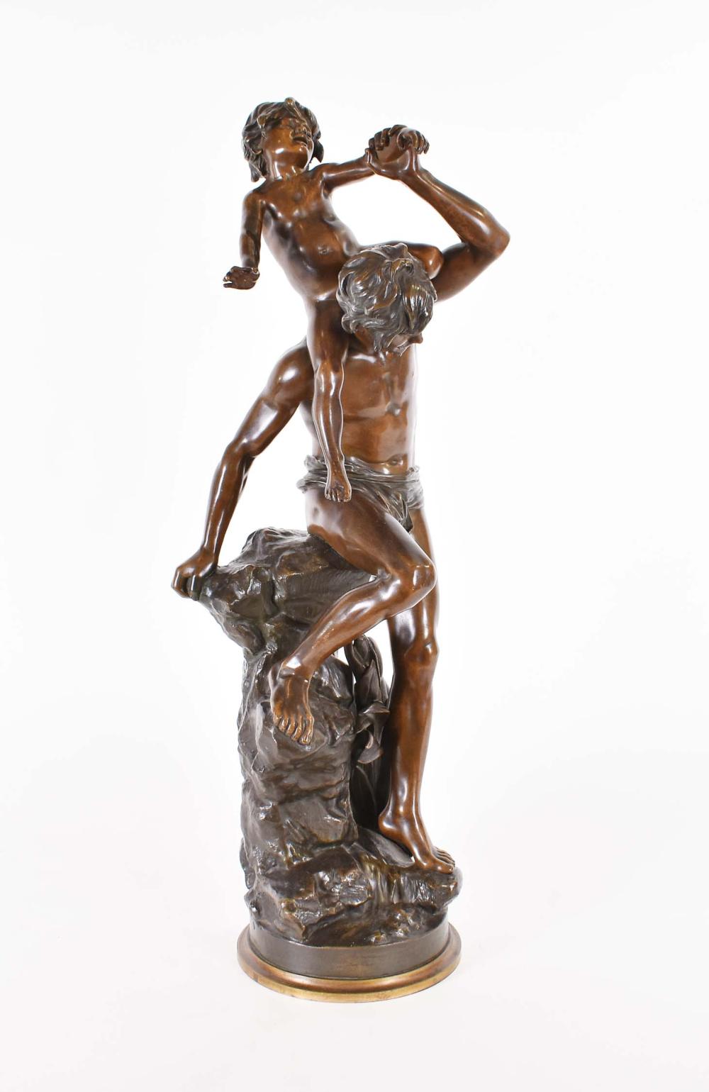 Appraisal: GASTON VEUVENOT LEROUX FRENCH - BRONZEGentleman Carrying a Child perhaps