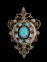 Appraisal: A Vintage Pendant Brooch with Opals Ornate k yellow gold