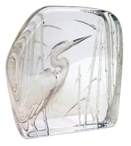 Appraisal: A Langham intaglio glass paperweight decorated with a heron cm