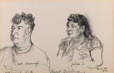 Appraisal: DAVID BURLIUK Three drawings Double Portrait of Arthur Schumauer and