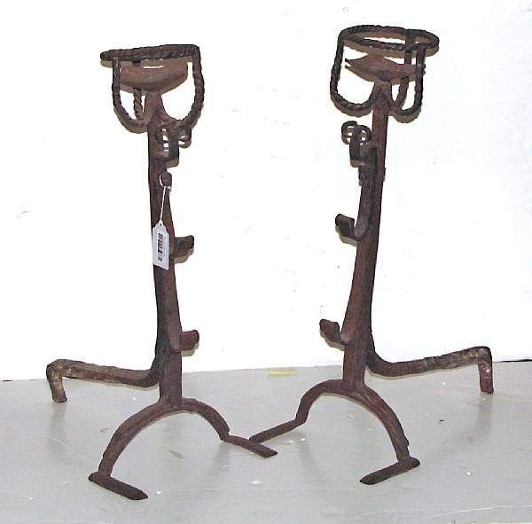 Appraisal: A pair of Spanish Renaissance style iron andirons th century