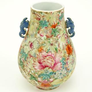 Appraisal: th Century Chinese Famille Rose Millefleurs Vase Circa - Signed