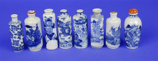 Appraisal: COLLECTION OF EIGHT CHINESE BLUE AND WHITE SNUFF BOTTLES Condition