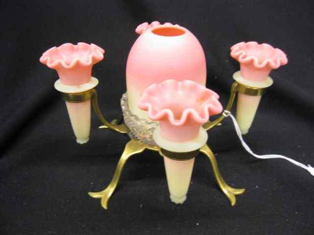 Appraisal: Webb Burmese Art Glass Fairy Lamp Vases in brass epergne