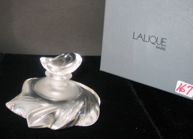 Appraisal: A LALIQUE FRANCE FROSTED AND CLEAR ART CRYSTAL PERFUME BOTTLE