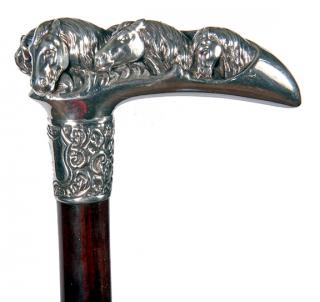 Appraisal: Silver Horse Cane- th Century- A high relief sterling handle