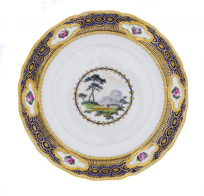 Appraisal: A DERBY PLATE painted by Zachariah Boreman with travellers on