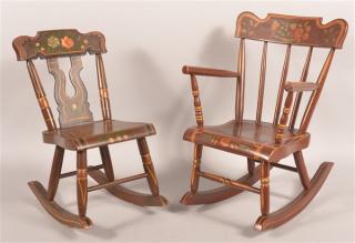 Appraisal: Antique Paint Dec Child's Rocking Chairs Two Antique Paint Decorated