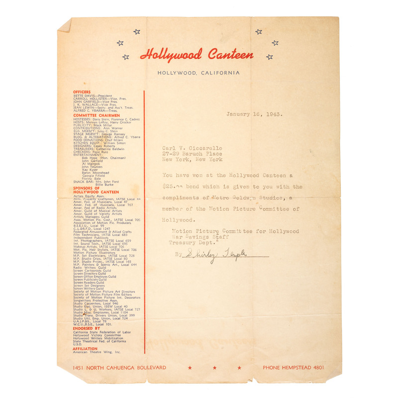 Appraisal: WORLD WAR II -- HOLLYWOOD Soldier's autograph album from the