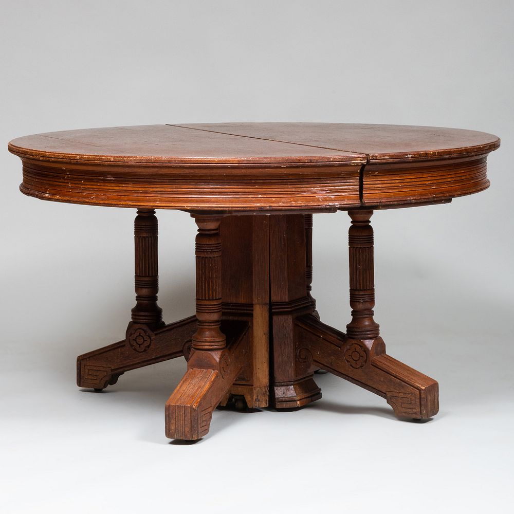 Appraisal: Aesthetic Movement Oak Dining Table Stamped Herter Brothers With five