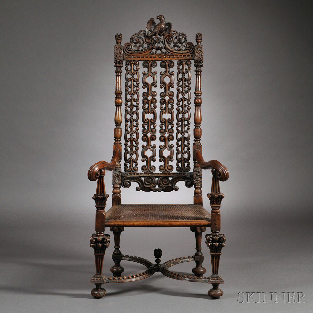 Appraisal: Baroque-style Carved Walnut Armchair Continental th th century the scrolled