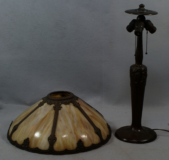 Appraisal: Patinated white metal Handel lamp base with a paneled caramel