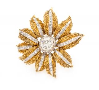 Appraisal: A Bicolor Gold and Diamond Flower Brooch dwts A Bicolor