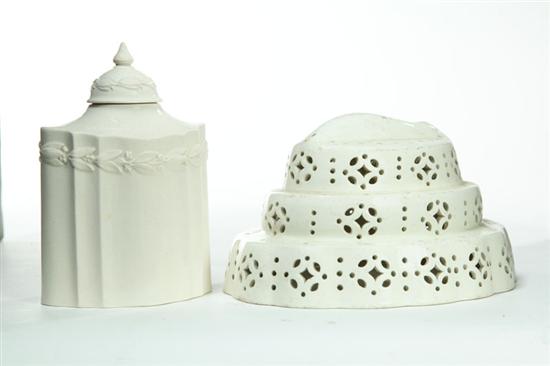 Appraisal: TEA CADDY AND FOOD MOLD England th century creamware Reticulated