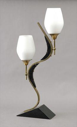 Appraisal: Mid- th-Century Brass and Ebonized Table Lamp in