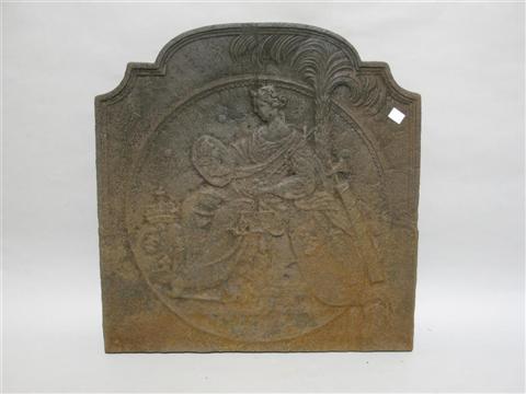 Appraisal: CAST IRON FIREBACK Depicting Brittania Mourning the Death of Frederick