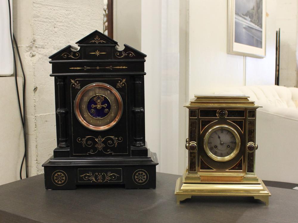 Appraisal: TWO NINETEENTH CENTURY FRENCH MANTEL CLOCKS brass cased -day time