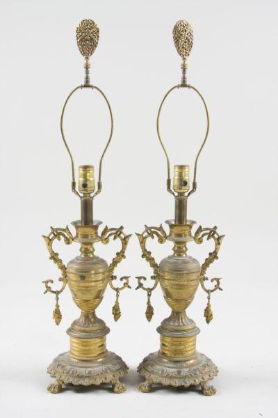 Appraisal: Pair of Antique Table Lamps French possibly th c gilt