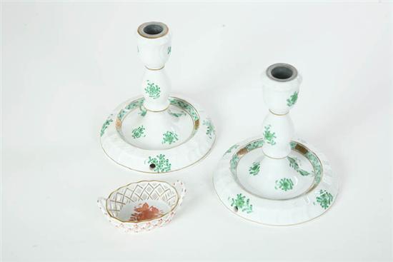 Appraisal: THREE PIECES OF PORCELAIN All signed Herend Pair of candlesticks