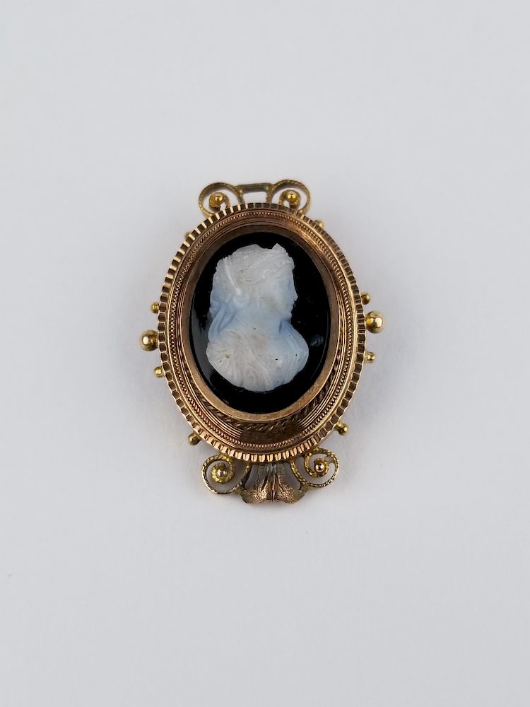 Appraisal: Rare Carved Stone Cameo Pin Circa s Total Weight g