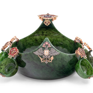 Appraisal: A Large Russian -Karat Gold Enamel and Gemstone Mounted Spinach