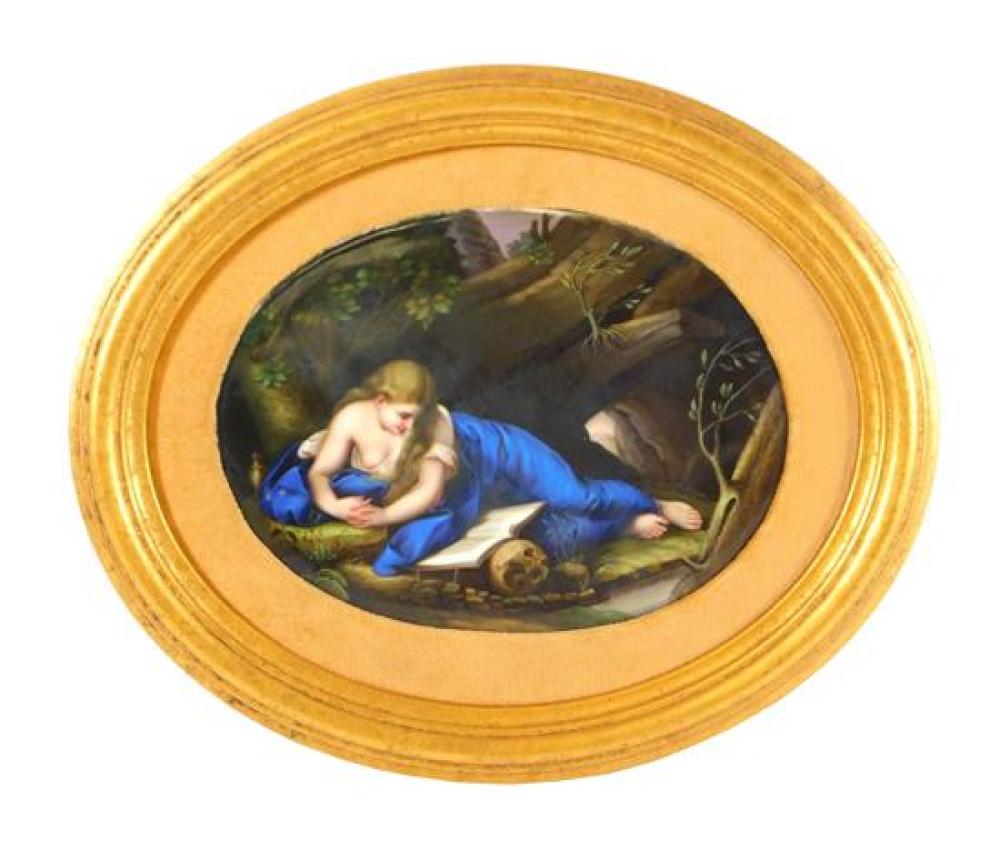 Appraisal: Hand-painted porcelain plaque Penitent Mary Magdalene after Pompeo Batoni Italian