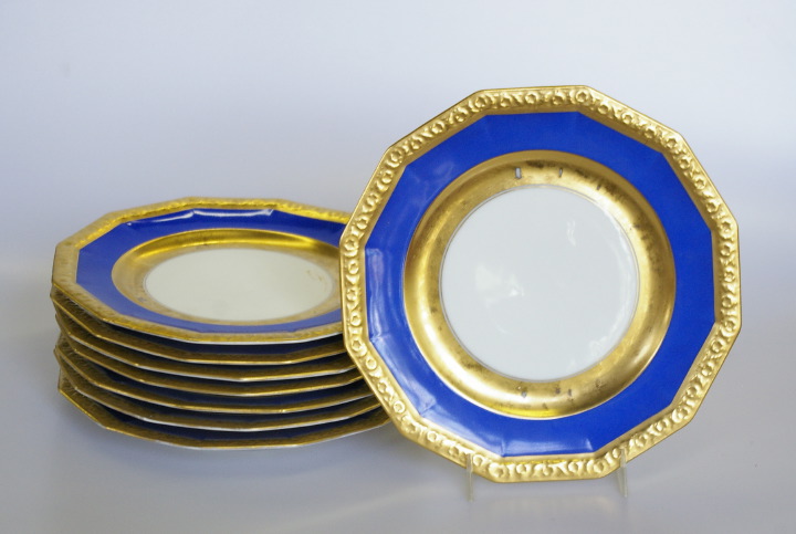 Appraisal: Set of Eight Rosenthal Richly Gilded and Royal Blue-Banded Porcelain