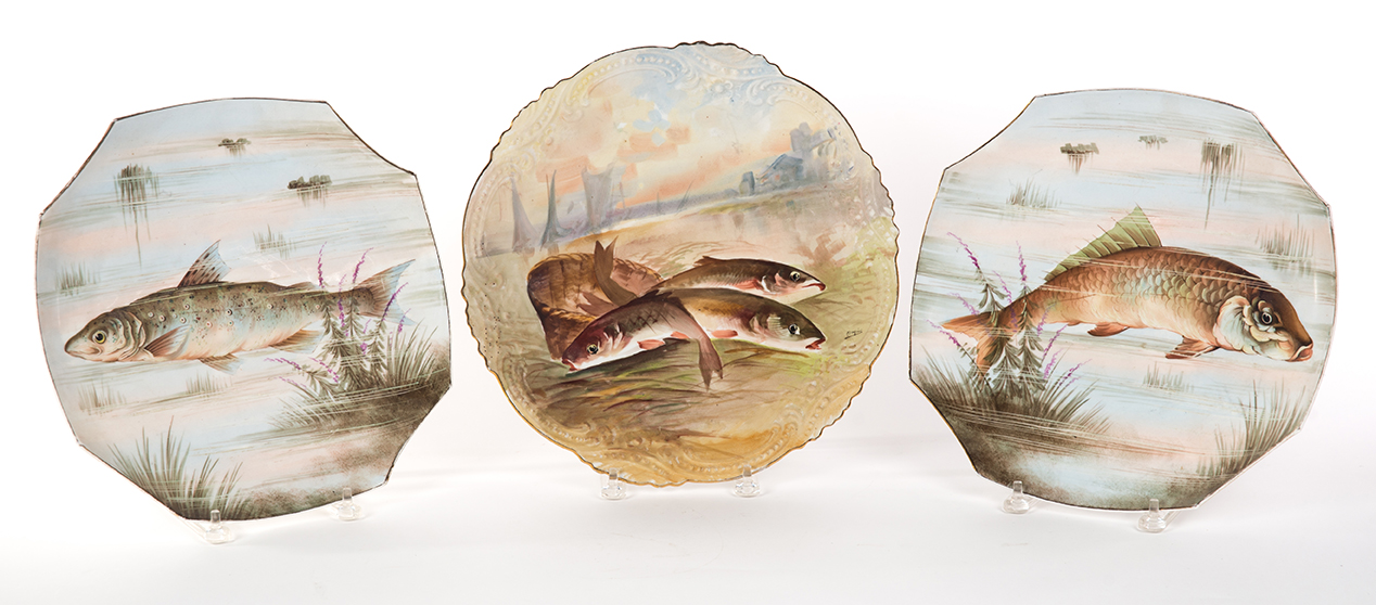 Appraisal: THREE HAND PAINTED LIMOGES FISH PLATTERS Twentieth century Detailed images