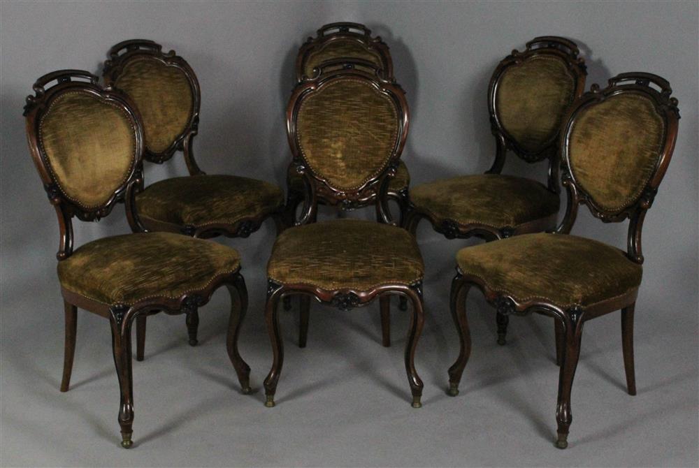 Appraisal: SET OF SIX VICTORIAN WALNUT DINING CHAIRS each with ebony