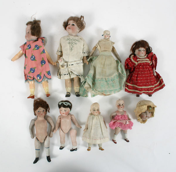 Appraisal: Lot German bisque dolls dressed various sizes sleep eye milliner