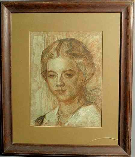 Appraisal: Colored charcoal and pastel portrait of a young woman signed