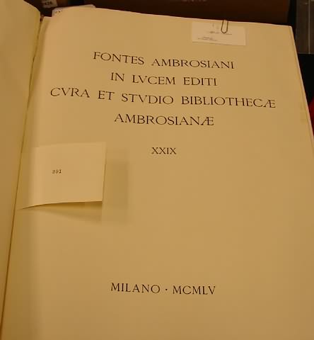 Appraisal: Book titled FONTES AMBROSIANI IN LVCEM EDITI CVRA ET STVDIO