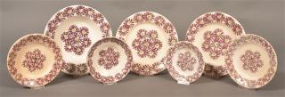 Appraisal: Seven Pieces of Stick Spatter Ironstone China Purple daisies wit