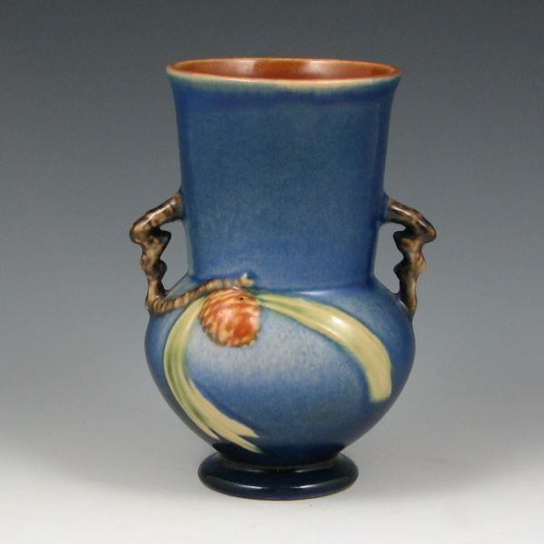 Appraisal: Roseville Pine Cone handled vase in blue Marked Roseville -