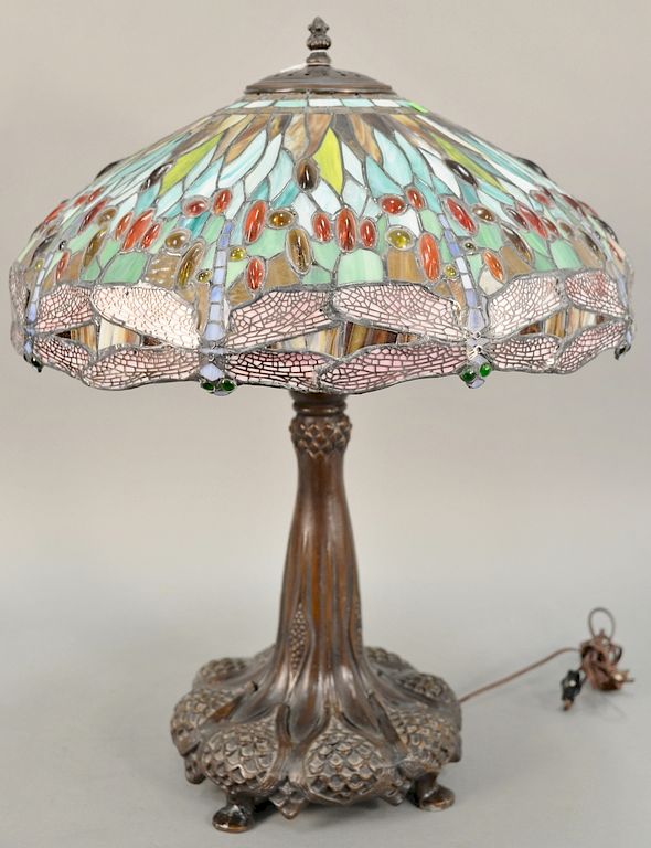 Appraisal: Reproduction Tiffany style table lamp dragonfly type shade ht in