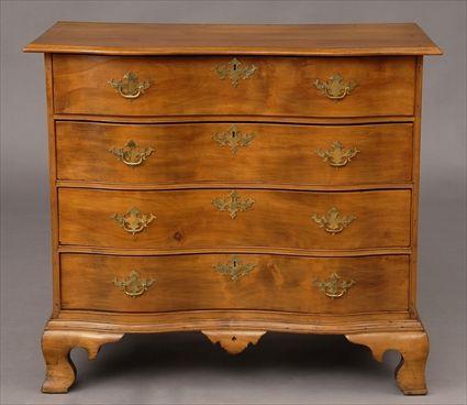 Appraisal: CHIPPENDALE BIRCH CHEST OF DRAWERS MASSACHUSETTS The serpentine top above