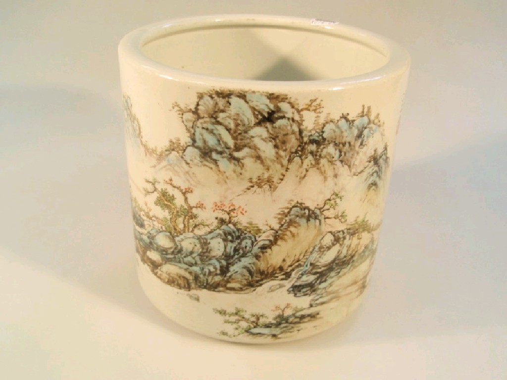 Appraisal: A Chinese porcelain brush pot signed Wang Yeting with translation