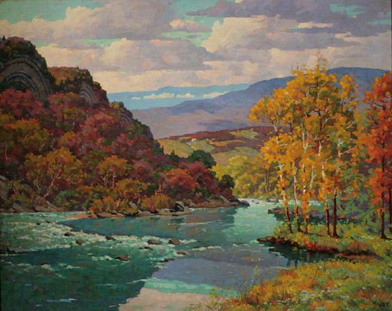 Appraisal: Garnet W Jex American - Autumn River Landscape Signed Jex