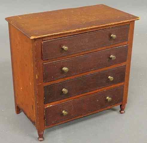 Appraisal: Salesman's sample miniature Sheraton chest of drawers th c mahogany