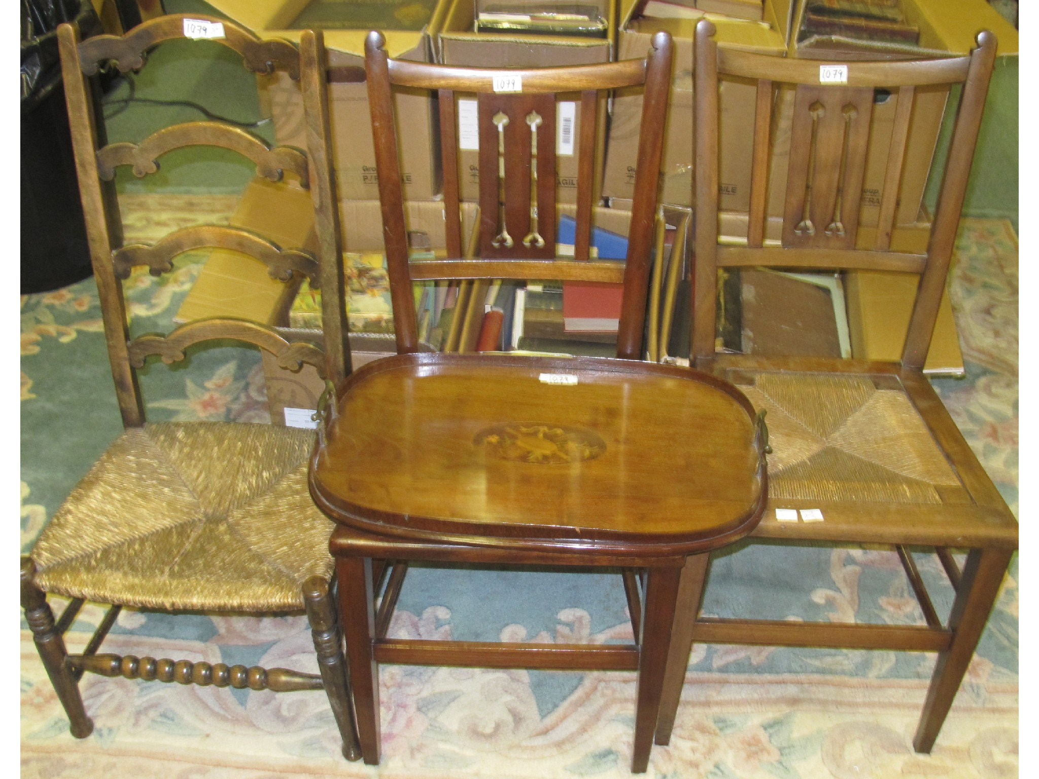 Appraisal: An oak ladder back chair two cane chair and a