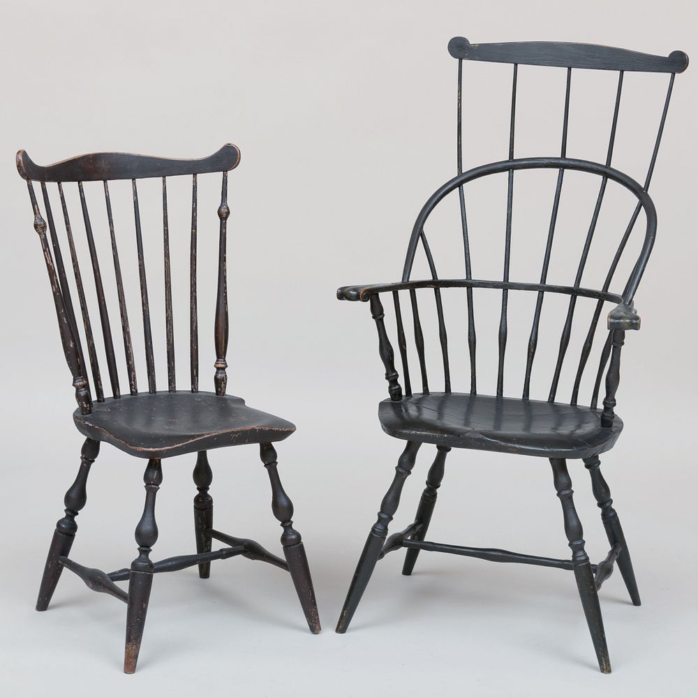 Appraisal: Two Black Painted Windsor Chairs The tallest x x in