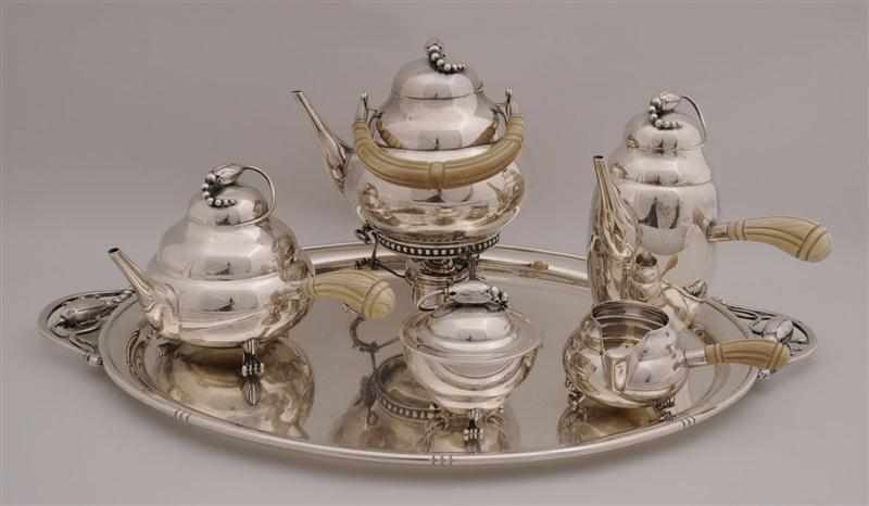 Appraisal: STERLING SILVER FIVE-PIECE TEA AND COFFEE SERVICE AND TRAY IN